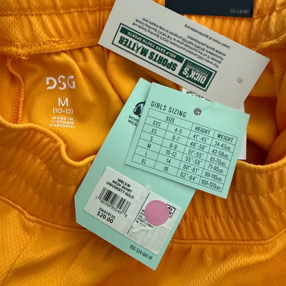 DSG Yellow Athletic Girls Medium 10-12 Shorts MidRise Sits Below Waist Relax Fit - Picture 4 of 7